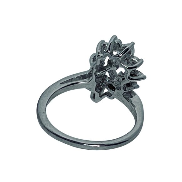 Vintage Silver Tone With Blue and Clear Rhinestone Statement Ring (R386) - Picture 6 of 7